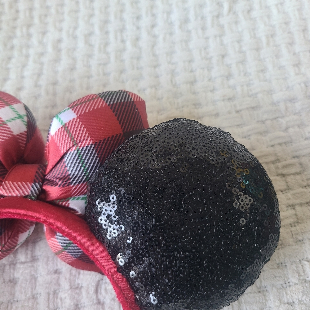Disney Parks Christmas plaid and sequin Minnie Mouse ear headband One Size Fits - Picture 6 of 11